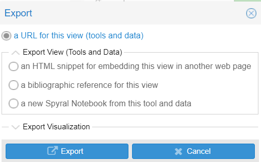 The export window for Voyant Tools.